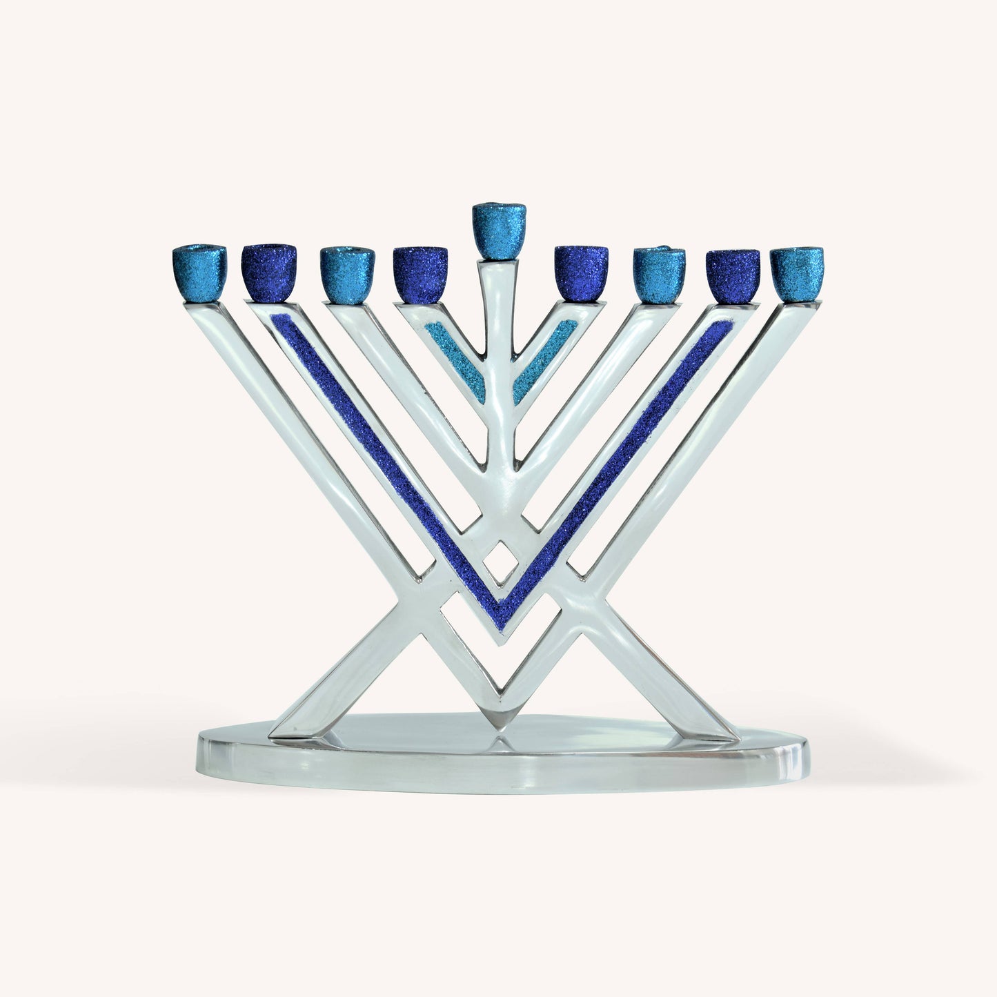 Précommmande - Hanoukia à bougie, bleue et argentée, style Rambam