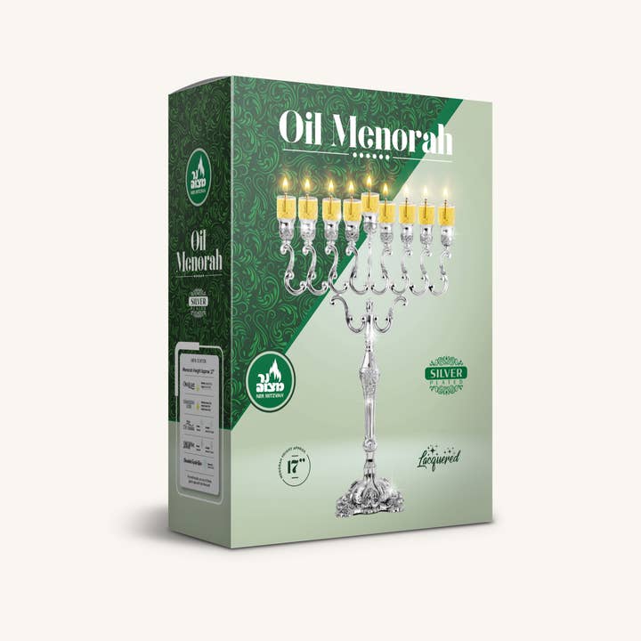 Précommande - Hanoukia à l'huile sur pied, en métal plaqué argent 41,9 cm