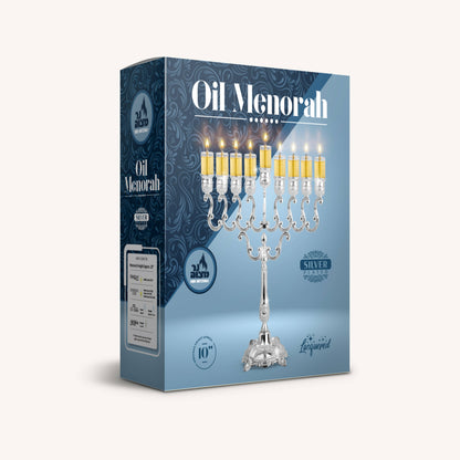 Précommande - Hanoukia à l'huile sur pied, en métal argenté, 25,4 cm