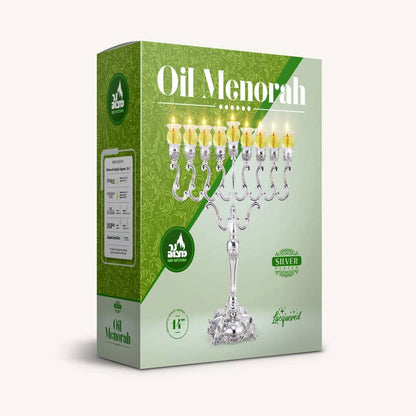 Précommande - Hanoukia à l'huile sur pied, en métal plaqué argent, 35 cm