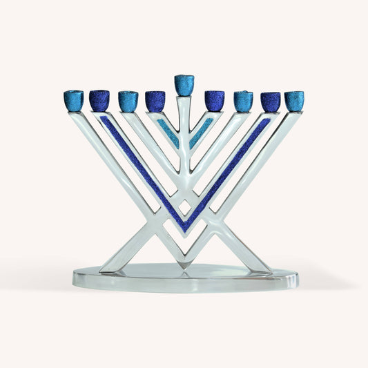 Précommmande - Hanoukia à bougie, bleue et argentée, style Rambam