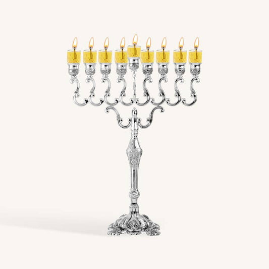 Précommande - Hanoukia à l'huile sur pied, en métal plaqué argent 41,9 cm