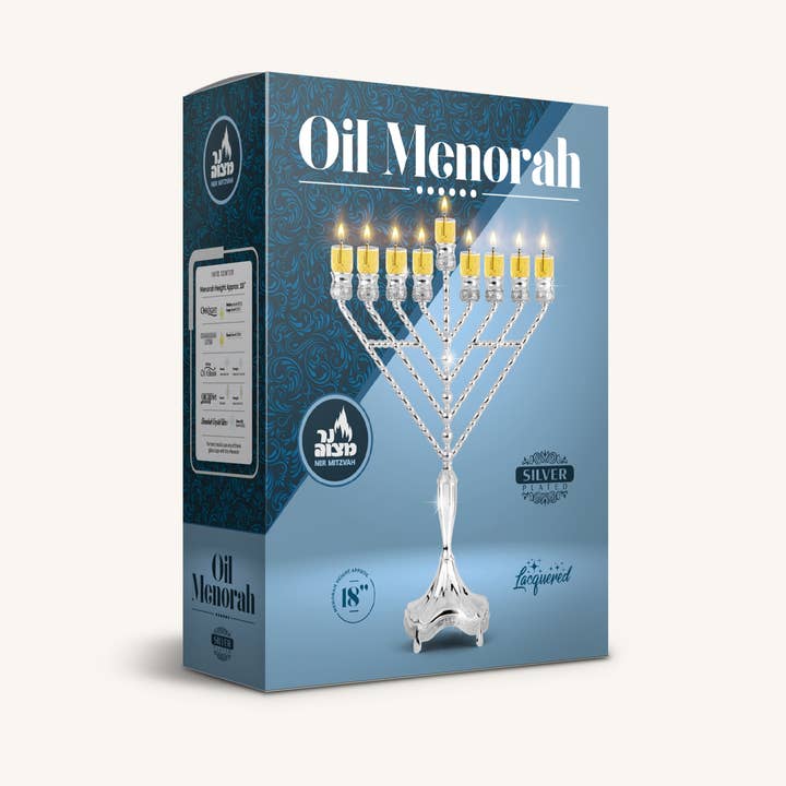 Précommande - Hanoukia à l'huile sur pied, en métal plaqué argent, 45,7 cm, style 'Habad / Rambam
