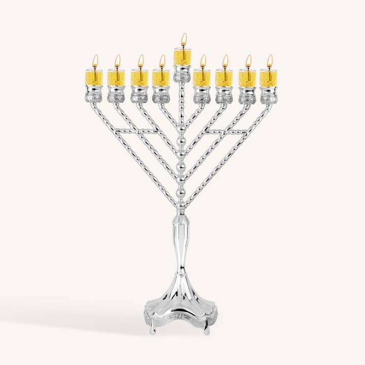 Précommande - Hanoukia à l'huile sur pied, en métal plaqué argent, 45,7 cm, style 'Habad / Rambam