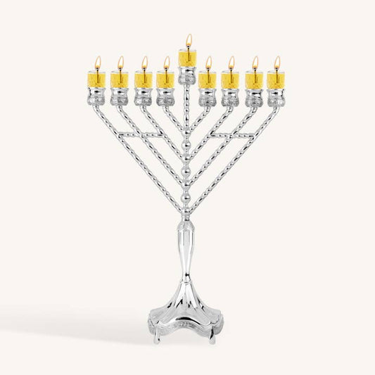 Précommande - Hanoukia à l'huile sur pied, en métal plaqué argent, 45,7 cm, style 'Habad / Rambam